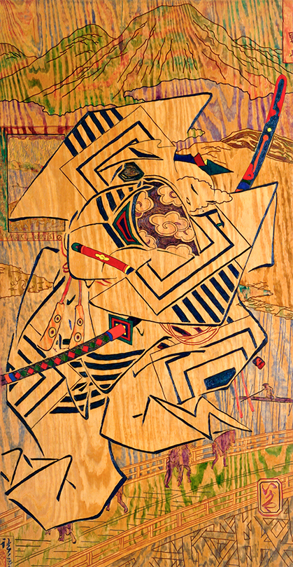 Mark Lindquist, Sudden Reign, painted relief from photo montage transfer, carved and painted, 1990, 4'W x 8'H, Photo: John McFadden/Lindquist Studios