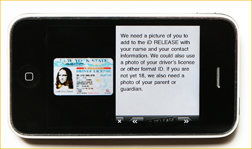 Take a photo of the model or the model’s ID with the iPhone camera. The images is placed on the release.