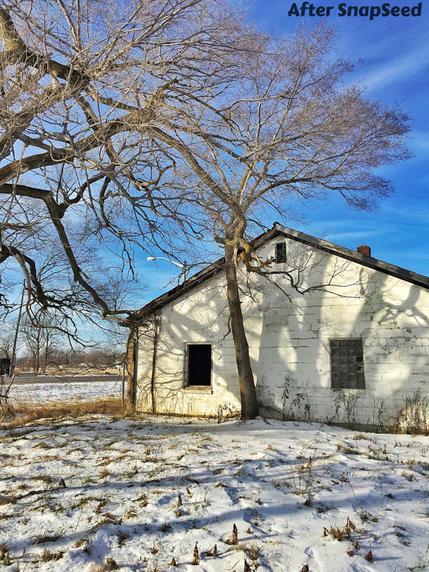 5 SnapSeed After house with tree and shadows