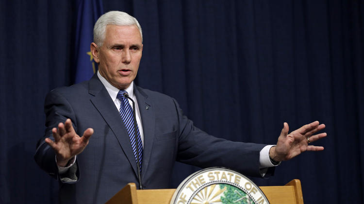 Indiana Gov. Mike Pence at a news conference in Indianapolis. (Michael Conroy / Associated Pres