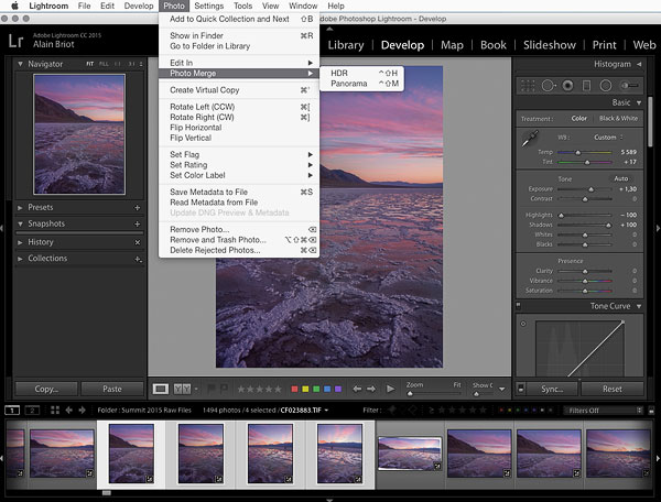 The Photo Merge command in Lightroom