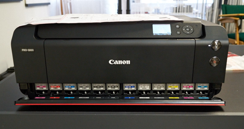 The Canon Pro 1000 with the ink installed. Notice the different ink color set.