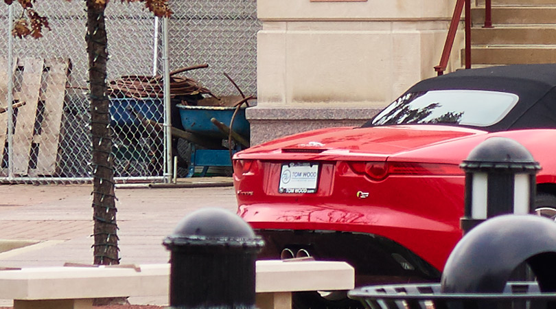 Crop from above of the red car