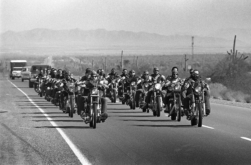 The Dirty Dozen motorcycle gang on a weekend trip into the desert, near Phoenix, Arizona, in 1979