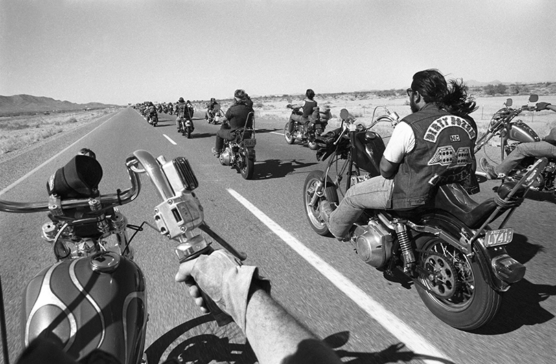The Dirty Dozen motorcycle gang on a weekend trip into the desert, near Phoenix, Arizona, in 1979