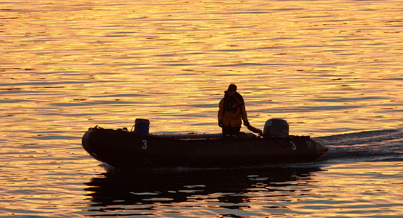 Antarctica - Zodiac At Sunrise