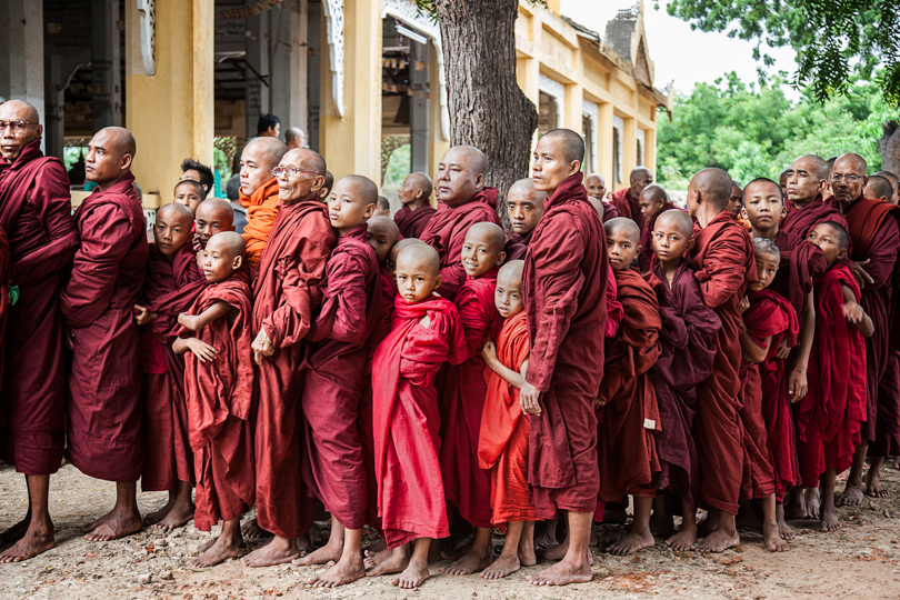 Monks line up to receive alms bowls Canon EOS 5Ds Mark III w/Canon f4 EF 24-105mm