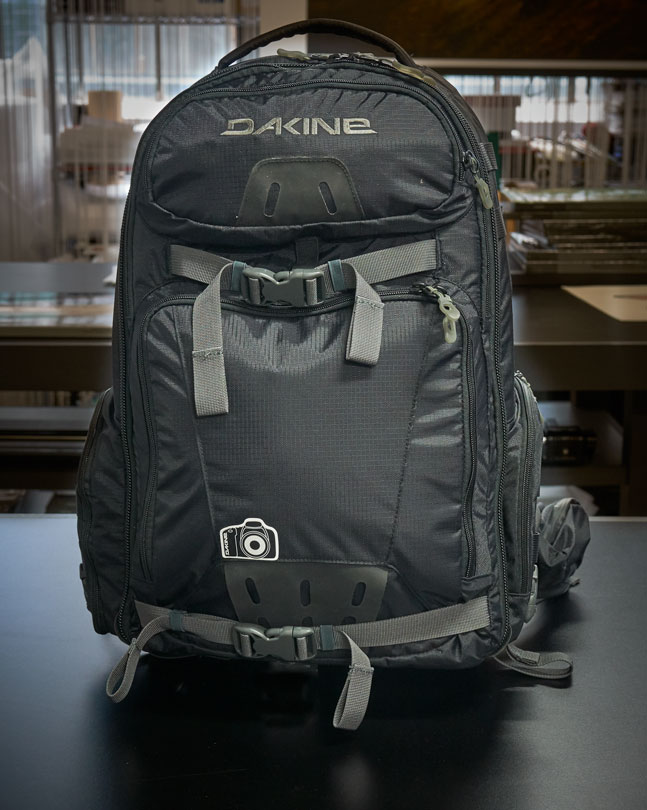 The Dakine Backpack loaded with gear 