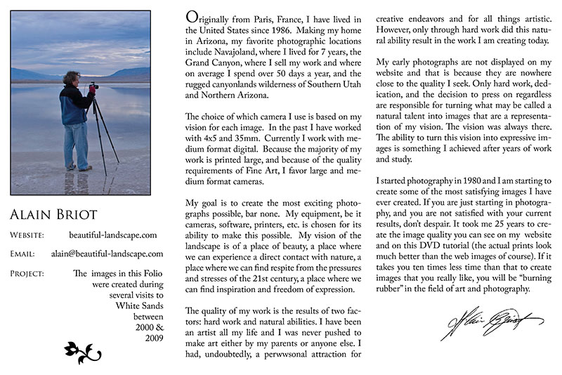 The biography featured in the White Sands Folio