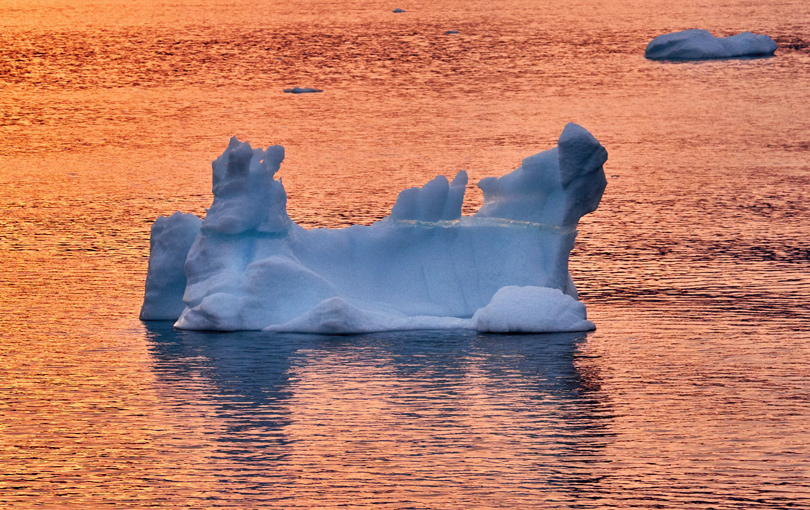 Icebergs at sunset