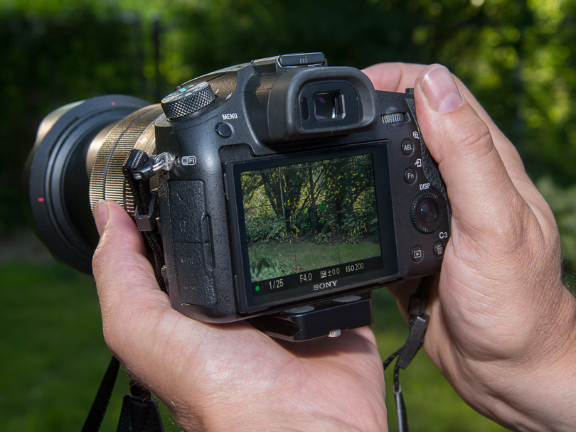 At 1100g, the RX10iii is larger than most “bridge” style cameras, but it still fits easily into a small waist pack, in this case, my re-purposed 4x5 sheet film holder! Alternatively, it “disappears” under my arm when carried over-the-shoulder. Even in the hand, I don’t at all find it heavy or tiring, perhaps because it is a lot lighter than even a simple FF system.