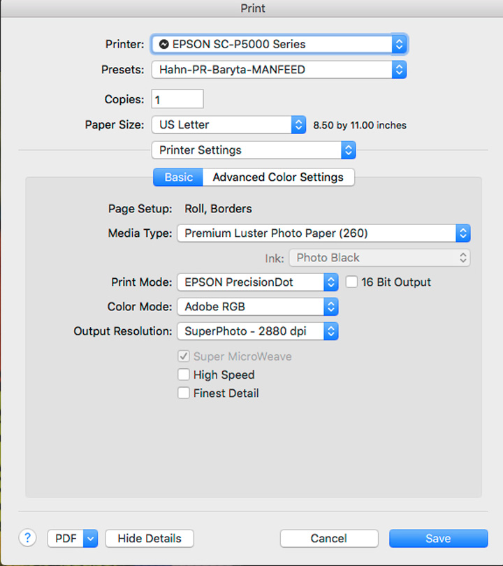 Figure 3. Printer Manages Color Settings in Epson Driver