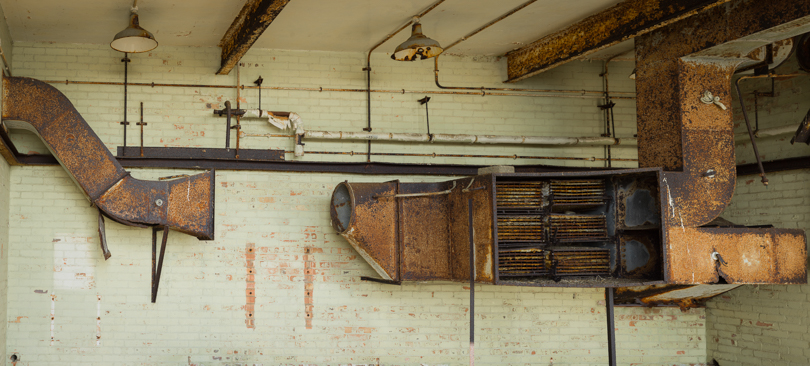 Rusting ductwork in AWRE laboratory Orfordness