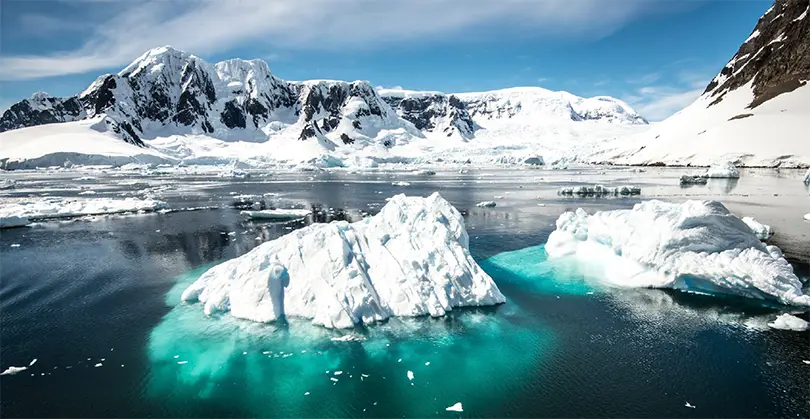 Antarctica landscape with partial solar eclipse