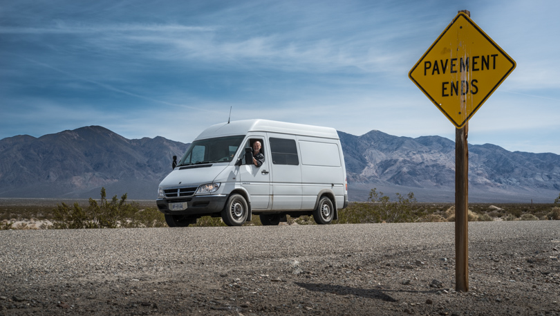 Off road in the van.