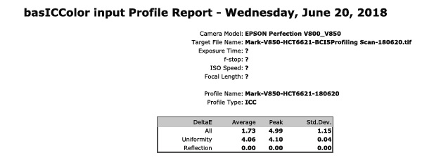 Figure 73. Profile Test Results, HCT Transmissive Target, BCI Profile, Epson V850