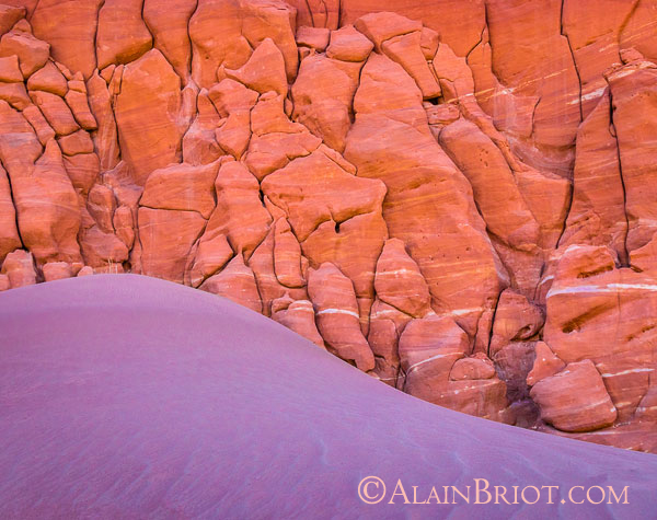 Purple Dune and Orange Sandstone Formation This image was entirely processed in Lightroom, from Raw file to final print file.