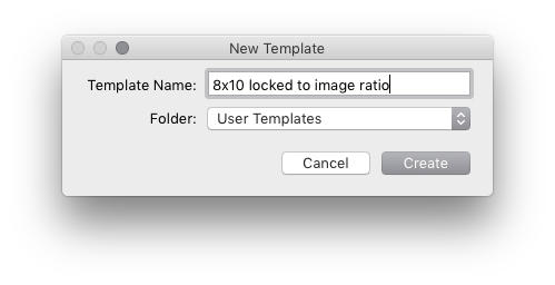 The new template dialog box with a custom name.