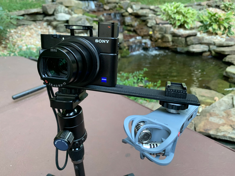Sony RX100vi with the audio rig attached