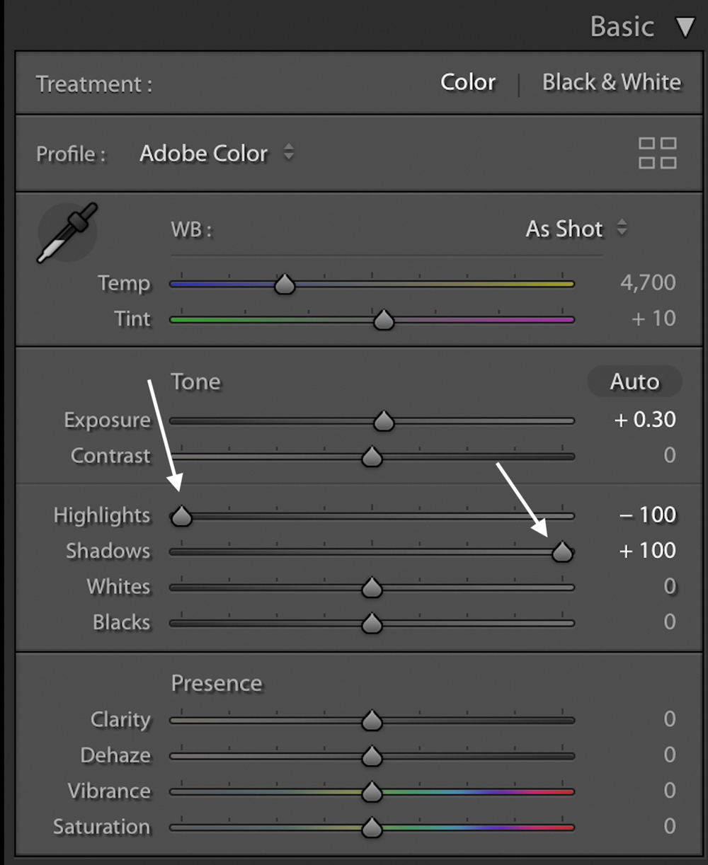 Adjusting Shadows & Highlights