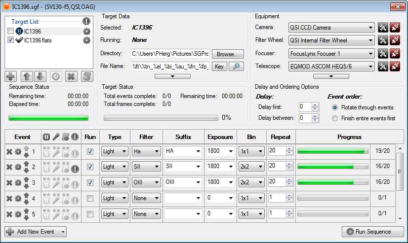 Sequencing software manages image capture, focusing and auto-guiding