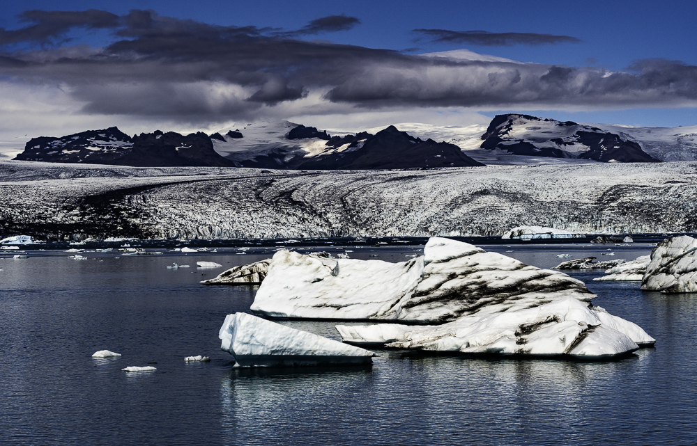 Storm clouds leave Skaftafell Icefields near Jokulsarlon, Iceland