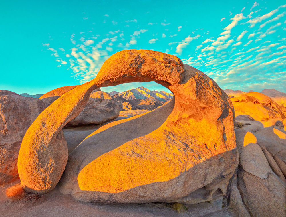 Mobius Arch with a teal sky, Alabama Hills.