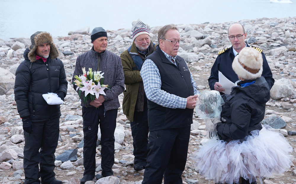Our wedding ceremony in Antarctica.  Christian Fletcher, Art Wolfe, and Micahel Reichmann are my best men