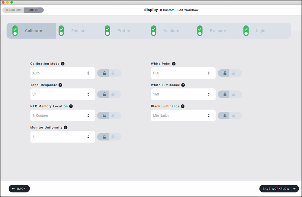 Figure 6. Calibrate Workflow Options