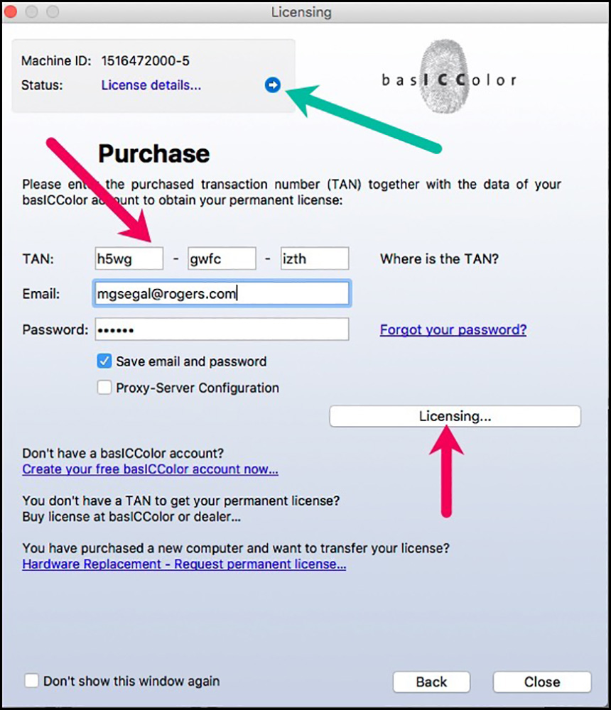 Figure A1-12 Enter TAN and Click "Licensing"