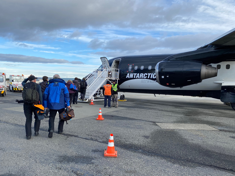 Boarding the flight to King George Island. We are on our way.