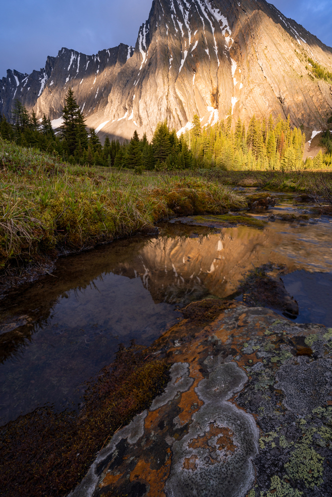 This is the exact same scene zoomed in to 16 mm without moving the tripod. I have worked this scene with a 16 mm lens in the past. Typically, I must sacrifice foreground and shoot vertically (or shoot a panorama) to fit the whole scene in with a 16 mm lens at this location. 