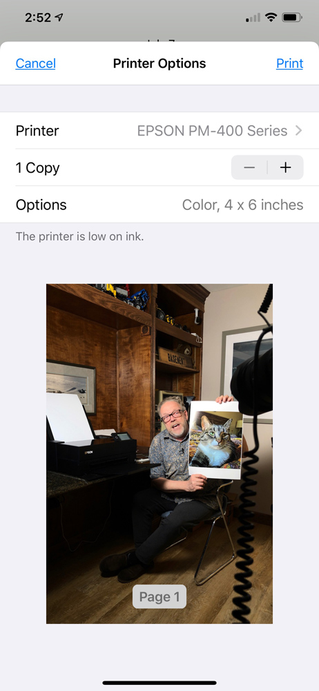 Another example of the Print dialog box and the final output below