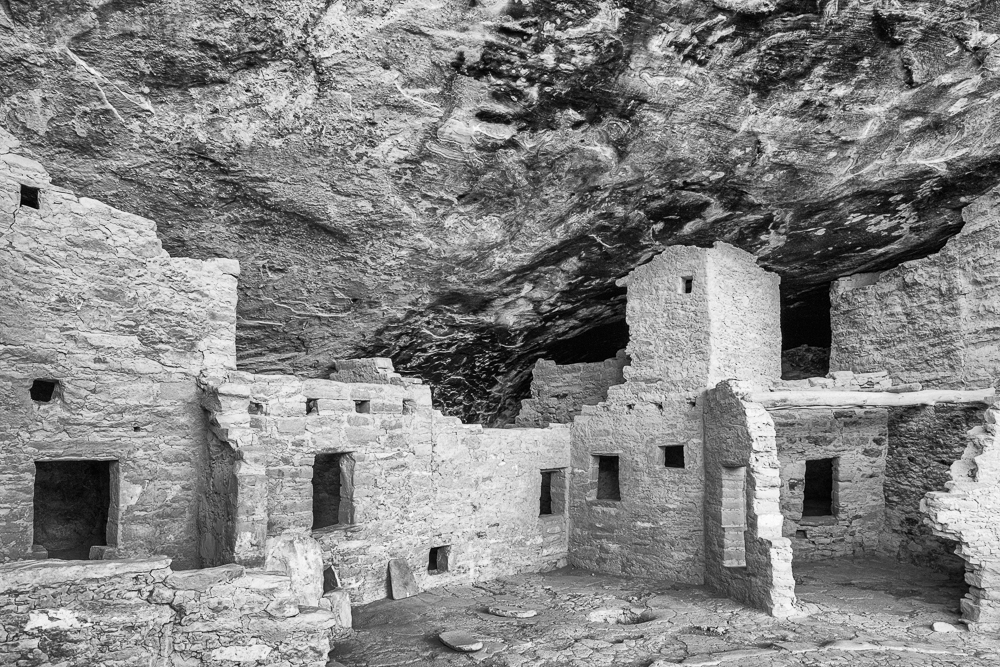 “Cliff Dwellings, Mesa Verde NP, CO” in B&W