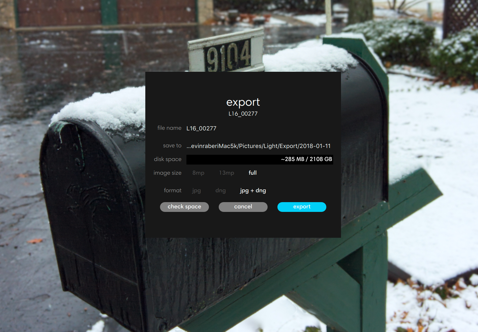 The export image scree