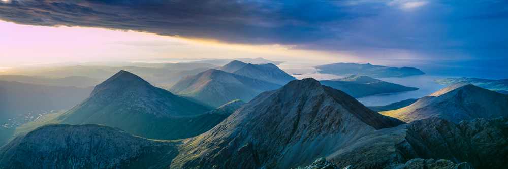 Marsco and Garbh-bheinn, Red Cuillin, from Blaven, mid-summer's eve, Isle of Skye, Scotland