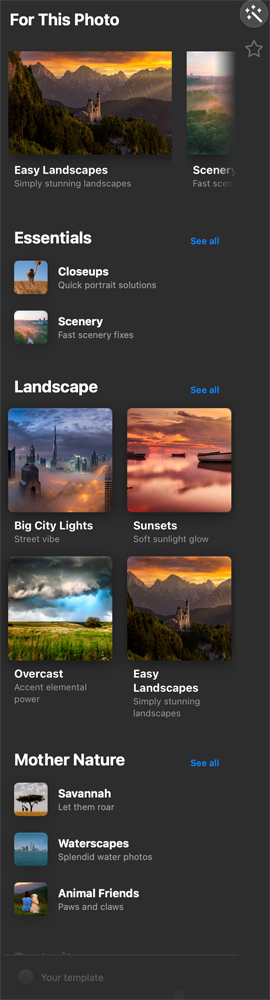 Templates for different types of images