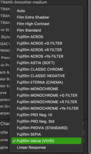 List of film simulations to choose from