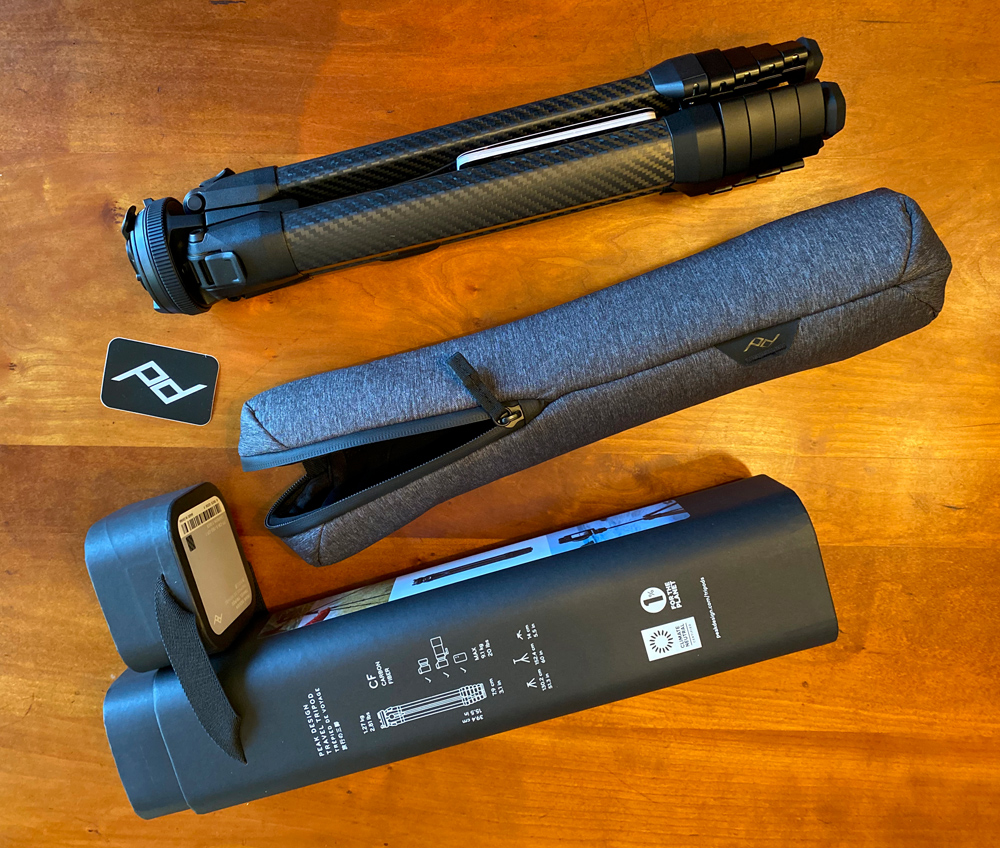 The Peak Design Travel Tripod as delivered