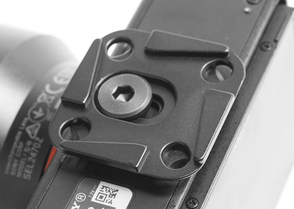Mounting plate shown on a camera
