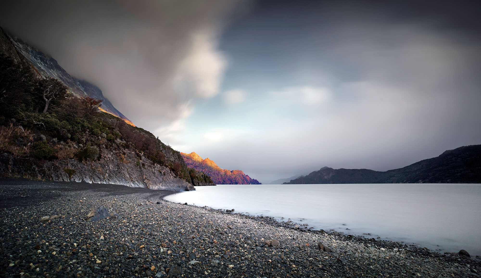 Late afternoon light. We stayed in a small inn nearby and while the facilities were basic, the photo opportunities were excellent. Lago Grey, Chile. Phase One A-Series, IQ180, 23mm lens, f8 @ 30 seconds, ISO 35.
