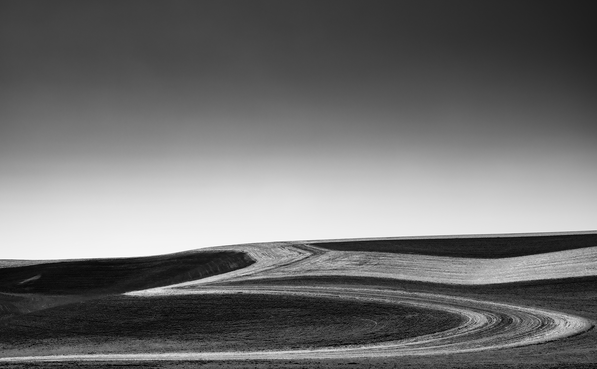 The swirls form practical roads for the machinery, but viewing at a slant suggested the farmers have hidden artistic goals and talents.
