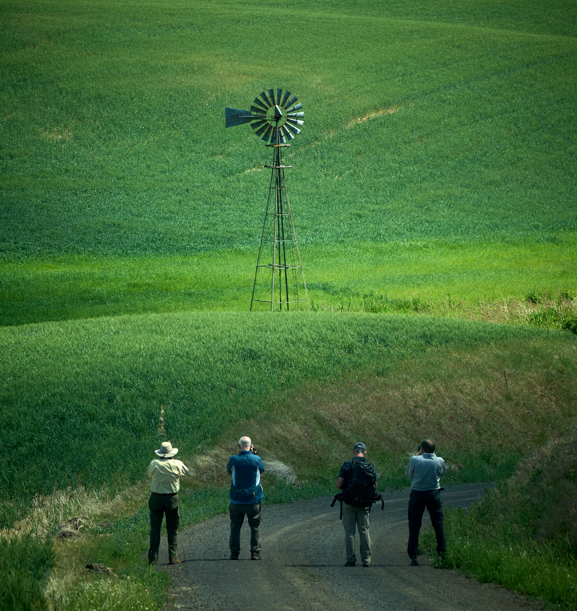 The attendees shooting a lone windmill