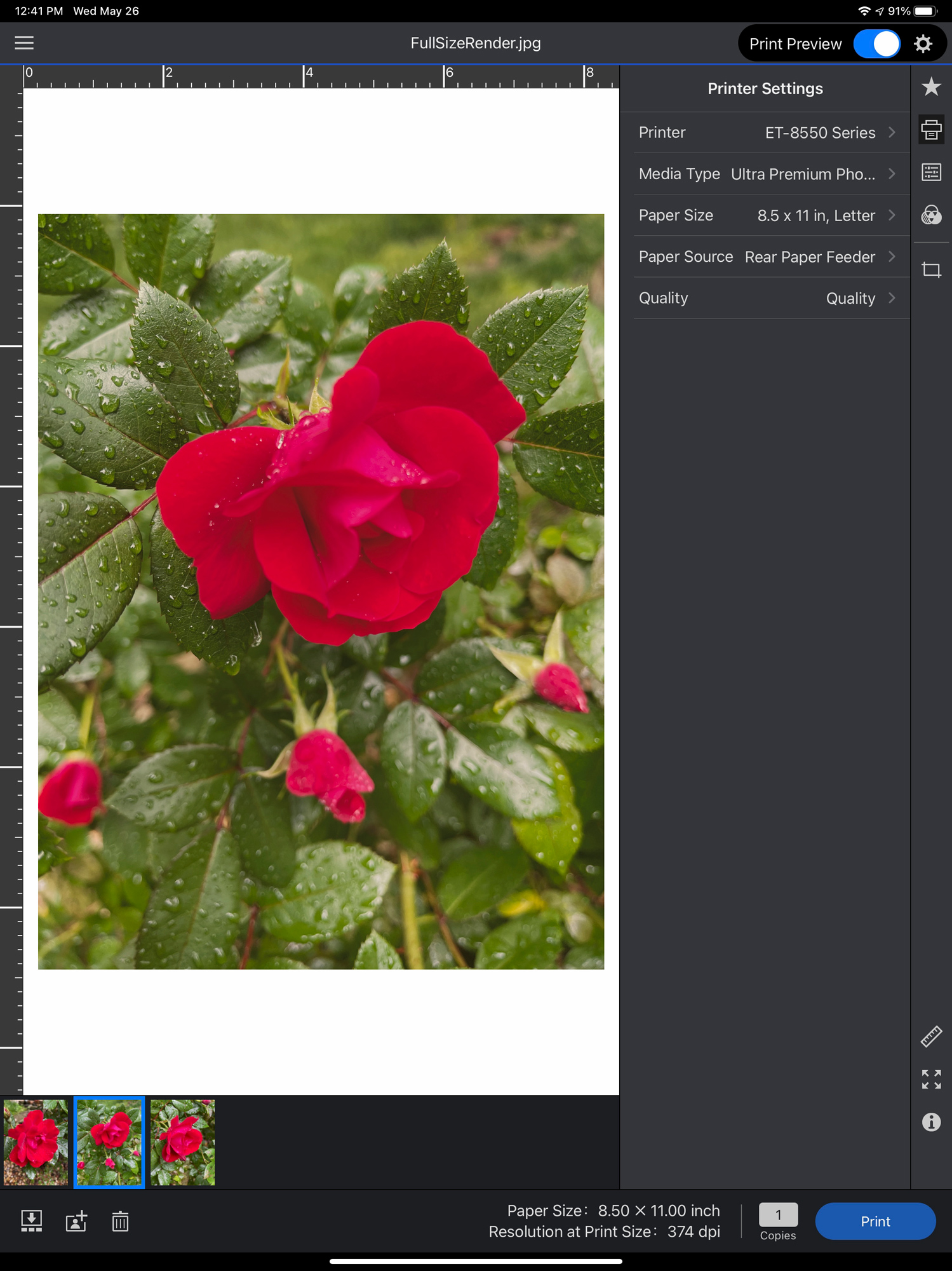 Epson Print Layout on the iPad