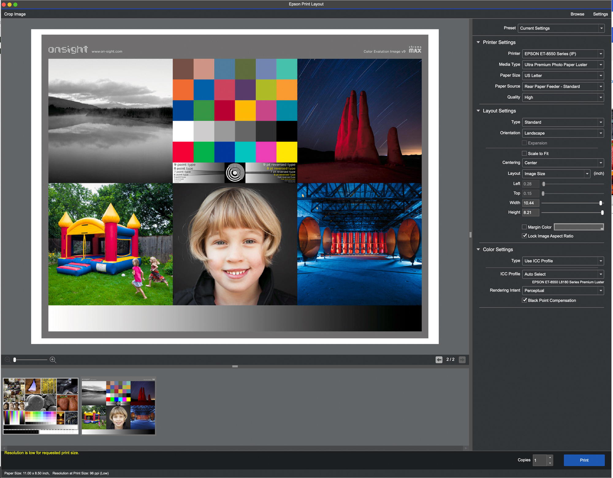 Epson Print Layout on the MAC