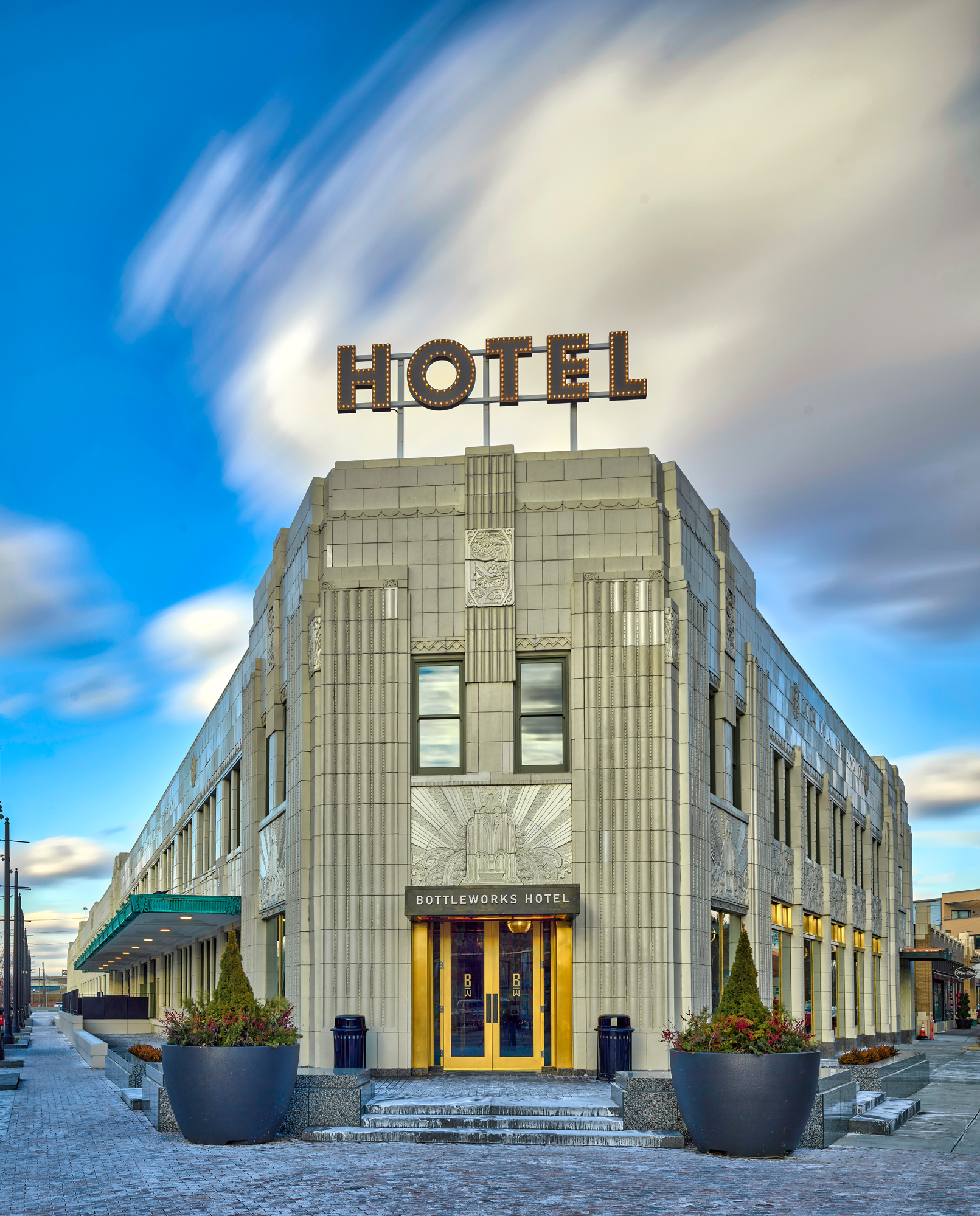 The Bottleworks Hotel shot with Frame Averaging 2 minute exposure