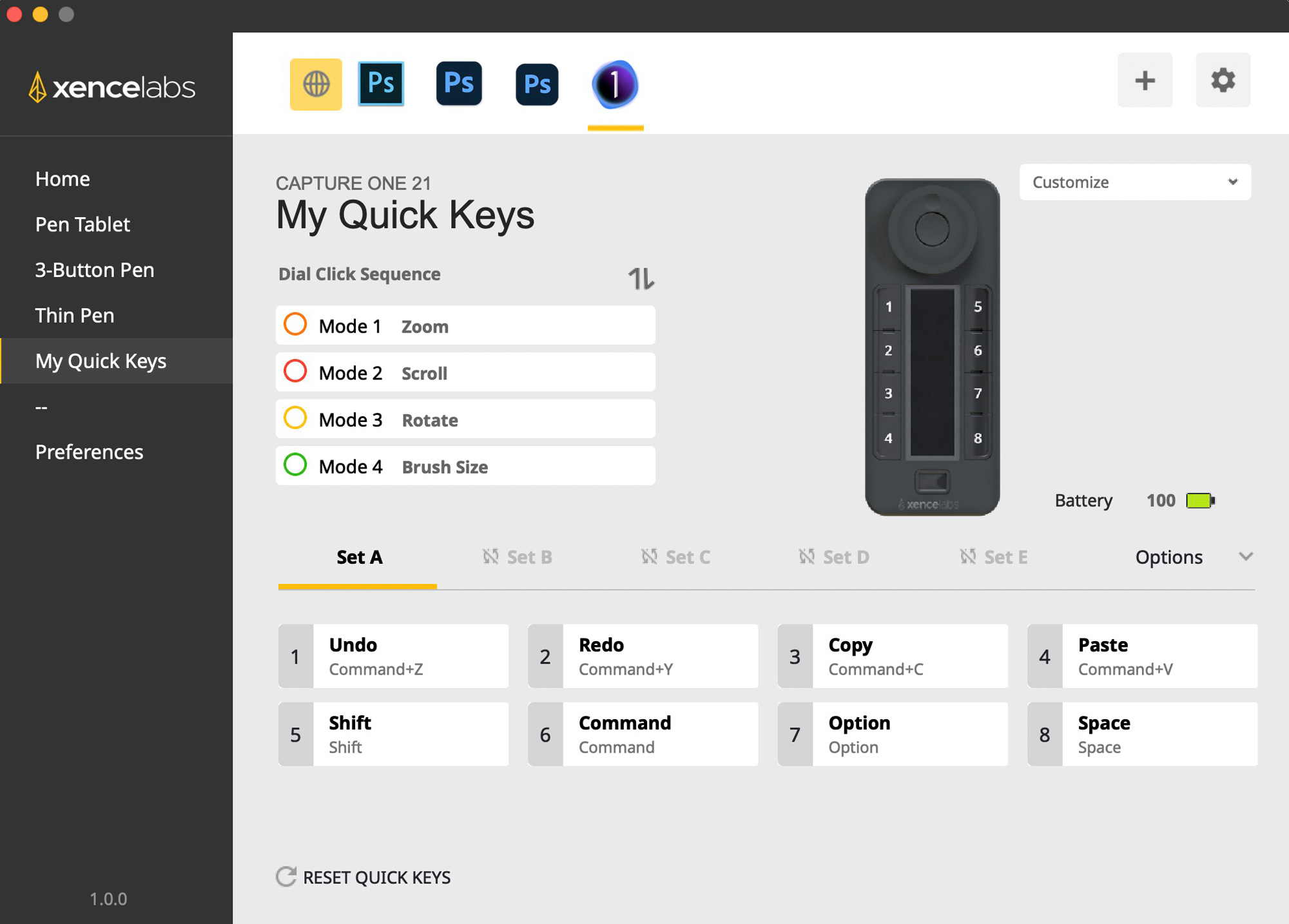 This screen sets up the remote buttons and dials. You can set it up for several different banks. It's really easy to work with and performs great