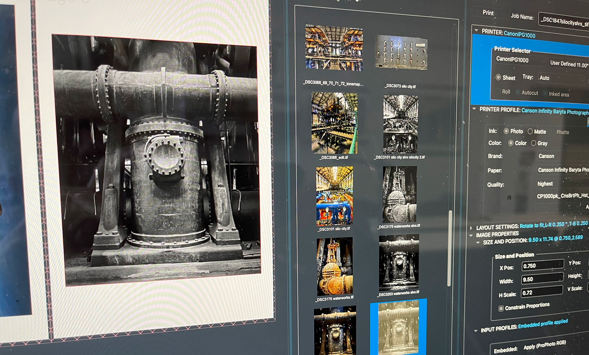 Thumbnails of image files and the settings for layout