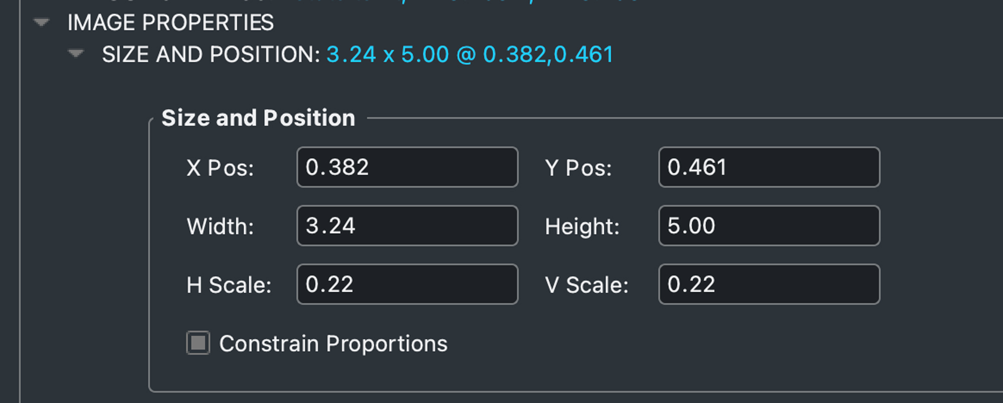 This shows the print properties for each page. It shows the X,Y position of where printing will start and well as the image are size. 