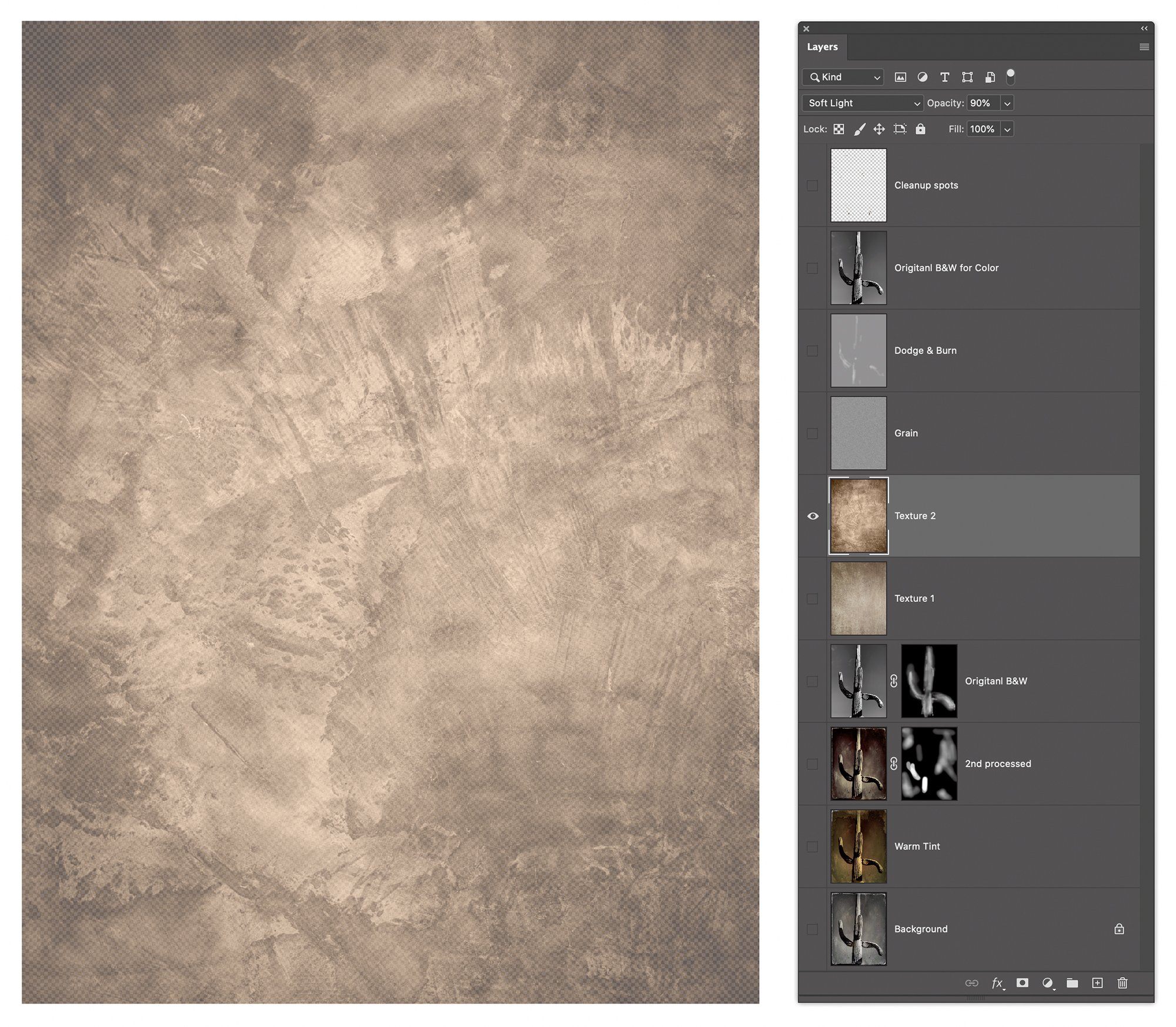 This the second texture added using Soft Light